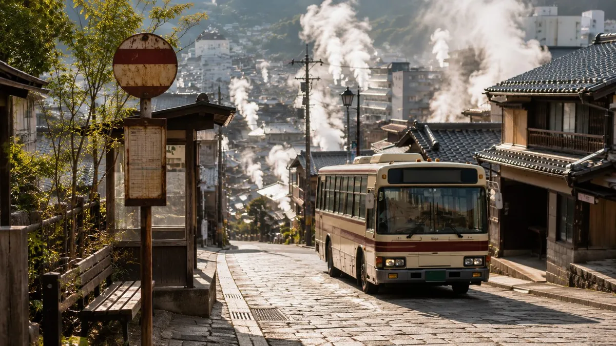別府を車なしでバスや徒歩で巡る温泉旅のイメージ